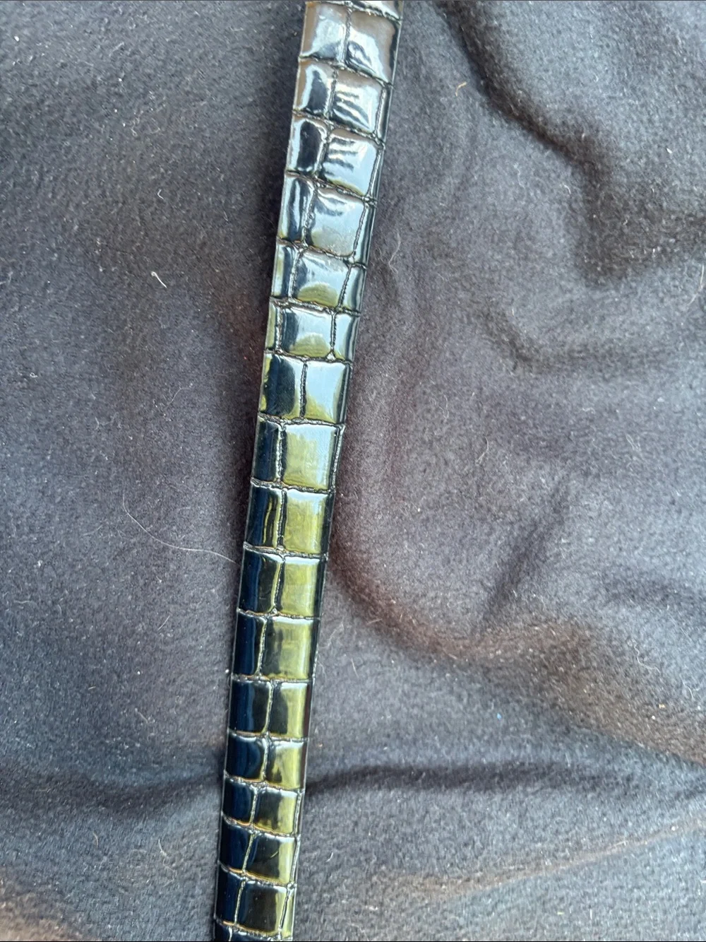 Perry Ellis Croc-Embossed Black Patent Leather Belt with Gold Buckle Vintage